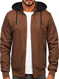 Herren Übergangsjacke mit Kapuze Regenjacke Funktionsjacke Steppjacke Reißverschluss Outdoorjacke Schuljacke Classic Hoodie Freizeitjacke Outdoor Style 84M3010 Braun M [4D4]