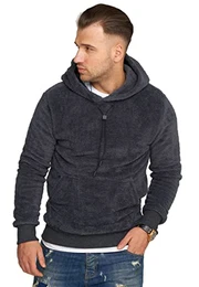 Herren Teddy-Fell Hoodie Sweatshirt weicher Fleece Kapuzenpullover BH_7457-Dunkelgrau-XL