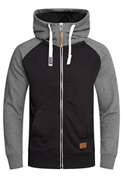 . Herren Raglan Sweat-Jacke Sweatshirt weicher Hoodie mit Kapuze & hohem Kragen Kapuzenpullover BH_7673-Schwarz-M