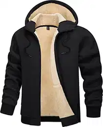 Herren Thermo Fleecejakce Pulli Sweatjacke Sport Hoodie Winter Gefütterte Langarm Hoody mit Taschen, Schwarz, M