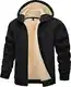 TACVASEN Herren Thermo Fleecejakce Pulli Sweatjacke Sport Hoodie Winter Gefütterte Langarm Hoody mit Taschen, Schwarz, M