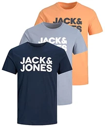 Male T-Shirt 3er-Pack klassisch Logoprint, Navy/Flint/Pumpkin, M