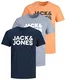 JACK & JONES Male T-Shirt 3er-Pack klassisch Logoprint, Navy/Flint/Pumpkin, M