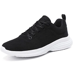 Damen Herren Atmungsaktive Sneaker aus Wool 3D Stretch Laufschuhe Freizeit Turnschuhe Running Schuhe Straßenlaufschuhe Fashion Walkingschuhe Outdoor Fitness Jogging Sportsschuhe Schwarz/Weiß