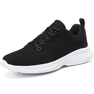 Damen Herren Atmungsaktive Sneaker aus Wool 3D Stretch Laufschuhe Freizeit Turnschuhe Running Schuhe Straßenlaufschuhe Fashion Walkingschuhe Outdoor Fitness Jogging Sportsschuhe Schwarz/Weiß