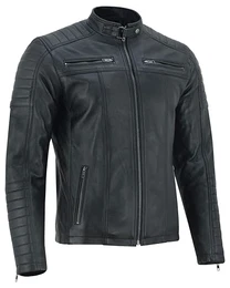 Herren Echtleder Bikerjacke aus 100% Lammleder (as3, alpha, m, regular, regular, Schwarz)