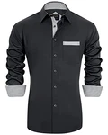 J.VER Herren Hemd Regular Fit Langarm Freizeithemd Businesshemd elastiscer Musterhemd Schwarz/Dunkelblau/Dunkelgrau