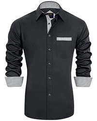 J.VER Herren Hemd Regular Fit Langarm Freizeithemd Businesshemd elastiscer Musterhemd Schwarz/Dunkelblau/Dunkelgrau