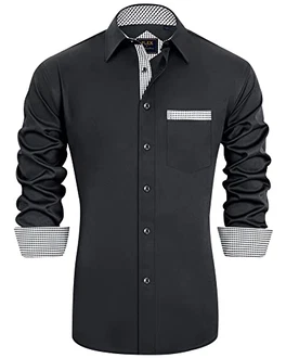 J.VER Herren Hemd Regular Fit Langarm Freizeithemd Businesshemd elastiscer Musterhemd Schwarz/Dunkelblau/Dunkelgrau