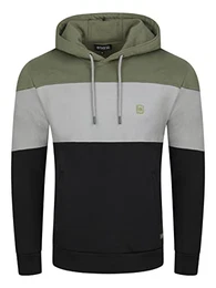 Herren Kapuzenpullover RIVRemo Hoodie Sweatshirt Pullover Kapuze Kängurutaschen Regular Fit Farbblock Baumwolle M, Größe:M, Farbe:Ivy Olive-Dawn Grey-Black