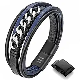armband herren lederarmband herren leder armband für männer herren armband(shwarz,blau22cm)