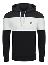 Herren Kapuzenpullover RIVRemo Hoodie Sweatshirt Pullover Kapuze Kängurutaschen Regular Fit Farbblock Baumwolle M, Größe:M, Farbe:Black-White-Anthracite Grey