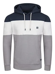 Herren Kapuzenpullover RIVRemo Hoodie Sweatshirt Pullover Kapuze Kängurutaschen Regular Fit Farbblock Baumwolle M, Größe:M, Farbe:Navy-White-Dawn Grey