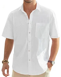 J.VER Leinenhemd Herren Hemd Kurzarm Leinenshirt Freizeithemd Businesshemd Sommer Casual Regular Fit Shirt,Weiß,M