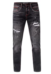 Jeanshose Herren Jeans 'ODAR' Regular Fit Stretch 'Kontrastnaht' Jeans-Hose Stone-Washed Destroyed Freizeit-Hose 234, Farbe:Black Used, Größe Jeans L32:29W / 32L