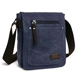 Herren Tasche Umhängen, Umhängetasche Klein Vintage Canvas für Herren, Schultertasche Messenger Bag Kuriertasche, 23 x 28cm 9 ipad (Blau)