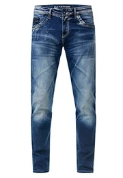 Herren Jeans Hose 'Yamato' Slim Fit Spezial-Washed Destroyed Streetwear Mens Denim Stretch-Jeans 238, Farbe:Blue Used, Größe Jeans L32:36W / 32L