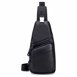 Herren Brusttasche leder umhängetasche Sling Bag Crossbody Bag Sport Schultertasche Outdoor Reisen Wandern mehrere Taschen Sling (Schwarz A)