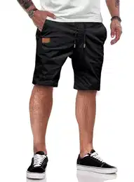 Kurze Hosen Herren Shorts Herren Sommer Chino Baumwolle Elastische Taille mit Taschen Schwarz M