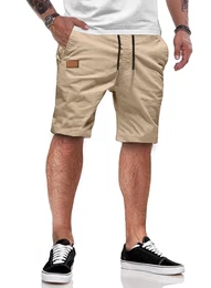 Kurze Hosen Herren Shorts Herren Sommer Chino Baumwolle Elastische Taille mit Taschen Khaki S