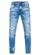 Destroyed Herren Jeans Hose 'MINO' Slim Fit Stretched Jeans mit Detailreicher Ziernaht Streetwear Freizeit Hose Kontrast-Naht Destroyed-Pants 242, Farbe:Light Blue Used, Größe Jeans L32:30W / 32L