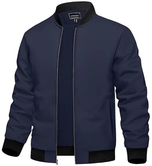 TACVASEN Herren Bomberjacke Übergangsjacke Stehkragen  Marineblau