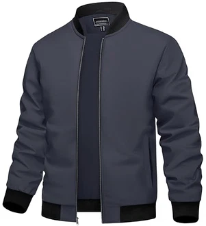 TACVASEN Herren Bomberjacke Übergangsjacke Stehkragen  Kohlengrau