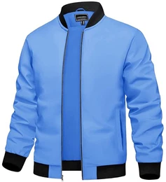 Herren Bomberjacke Übergangsjacke Stehkragen Leicht Sommerjacke US Fliegerjacke Frühling Herbstjacke (M, Hellblau)