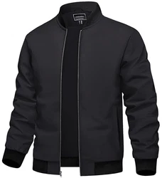 TACVASEN Herren Bomberjacke Übergangsjacke Stehkragen  Schwarz