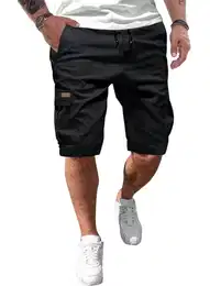 Kurze Hosen Herren Baumwolle Cargo Shorts Herren Sommer Freizeithose mit Taschen Schwarz M