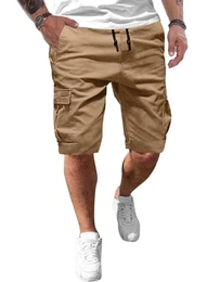 Cargo Shorts Herren Baumwolle Kurze Hosen Herren Elastische Taille mit Taschen Khaki 2XL