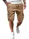 JMIERR Cargo Shorts Herren Baumwolle Kurze Hosen Herren Elastische Taille mit Taschen Khaki 2XL