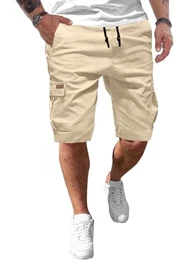 Cargo Shorts Herren Baumwolle Kurze Hosen Herren Elastische Taille mit Taschen Apricot 2XL