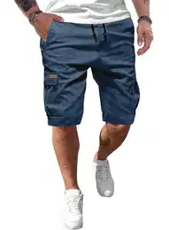Kurze Hosen Herren Baumwolle Cargo Shorts Herren Sommer Freizeithose mit Taschen Blau M