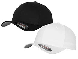 2er Flexfit Unisex Wooly Combed Cap Baseball Caps graue Unterseite S M L XL XXL Basecap Mütze, S/M, 1x Schwarz + 1x Weiss + 1x HL-Kauf Notizblock