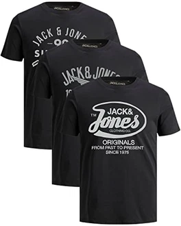 JACK & JONES Herren T Shirt 3er Pack Print Mix Rundhals Tee Regular Slim Fit O Neck Ausschnitt Schwarz JACK & JONES Herren T Shirt 3er Pack Print Mix Rundhals Tee Regular Slim Fit O Neck Ausschnitt Schwarz