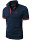 KUNJLELP Herren Poloshirt aus reinem Baumwoll-Piqué Polohemd Basic Kurzarm,Blau 02,M