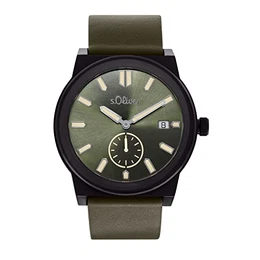 Armbanduhr Herren Quarzuhr Analog, mit Leder Armband, Grün, 5 bar Wasserdicht, Kommt in Uhren Geschenk Box, 2035442