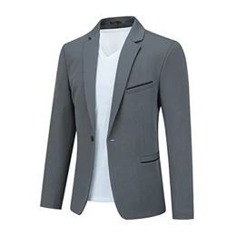 Herren Sakko Sportlich Modern Stretch Blazer Männer Slim Fit Freizeit Jackett Business Anzugjacke Grau M
