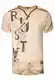 V-Neck Herren T-Shirt Vinatage Used-Look mit Plakativem Front und Back Print Kurzarm-Shirt Wildleder-Details mit Nieten-Verlauf 289, Farbe:Beige, Größe S-3XL:XL