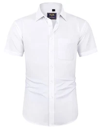 J.VER Herren Hemd Kurzarm Freizeithemd mit Tasche Regular Fit Businesshemd Bügelleichte Oberteile Männer Modern,Weiß,M