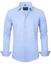 J.VER Herren Hemd Unifarben Stretch Langarm Männer Hemden Regular Fit Herrenhemden Freizeithemden Bügelleichtes Businesshemd Anzug Hemd,Hellblau,M
