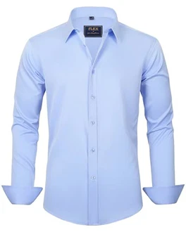 J.VER Herren Hemd Unifarben Stretch Langarm Regular Fit Businesshemd Hellblau