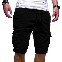 Herren Cargo Shorts Baumwolle Kurze Hose Casual Einfarbig Cargohose Sommer Bermuda Short mit 6 Taschen Sommerhose Elastischer Bund Sporthose Regulär Fit Freizeithose Laufshorts Männer