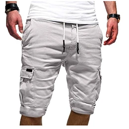 Herren Cargo Shorts Baumwolle Kurze Hose Casual Einfarbig Cargohose Sommer Bermuda Short mit 6 Taschen Sommerhose Elastischer Bund Sporthose Regulär Fit Freizeithose Laufshorts Männer