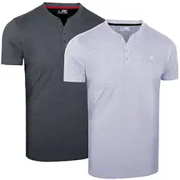 JRC 2er-Pack Herren-Henley-T-Shirts mit halben Ärmeln, leichte Henley-Oberteile für Fitnessstudio, Laufen und Freizeitausflüge (Heidegrau, Holzkohle, M)