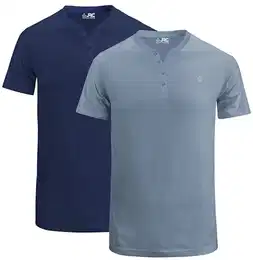 JRC 2er-Pack Herren-Henley-T-Shirts mit halben Ärmeln, leichte Henley-Oberteile für Fitnessstudio, Laufen und Freizeitausflüge (Marineblau, Steinblau, M)