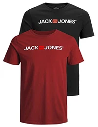 Herren JJECORP Logo Tee SS Crew Neck, Black/2-PACK W. RED Dahlia/REG, M