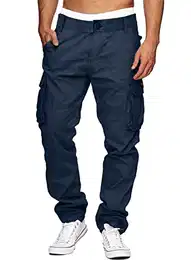 Herren Cargohose Baggy Stretch Chinohose Herren 100% Baumwolle Hose Herren Outdoorhose Cargo Hosen Männer Sporthose Casual Freizeithose Jogger Sweatpants mit Kordelzug Navy blau 32