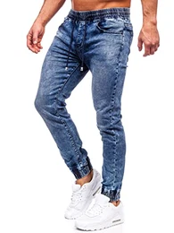 Herren Jeans Jogger Cargohose Denim Style Sweathose Jogg Used Look Jeanspants Destroyed Freizeit Casual Style Slim Fit Narrow Leg MP0055B Dunkelblau M [6F6]